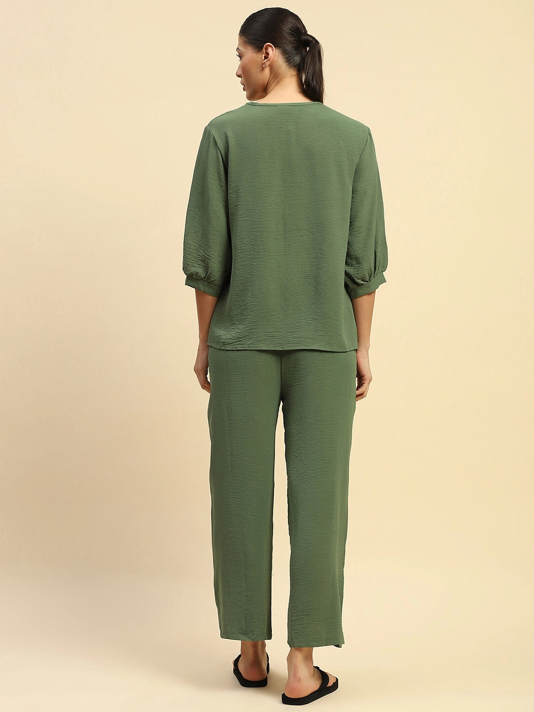 Green Rayon Relaxed Fit Nightsuit - Global Republic