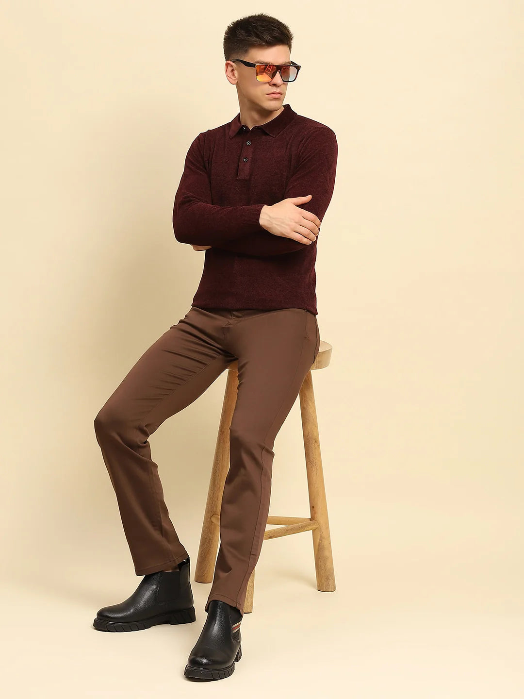 Maroon Velvet Solid Pullover - Global Republic