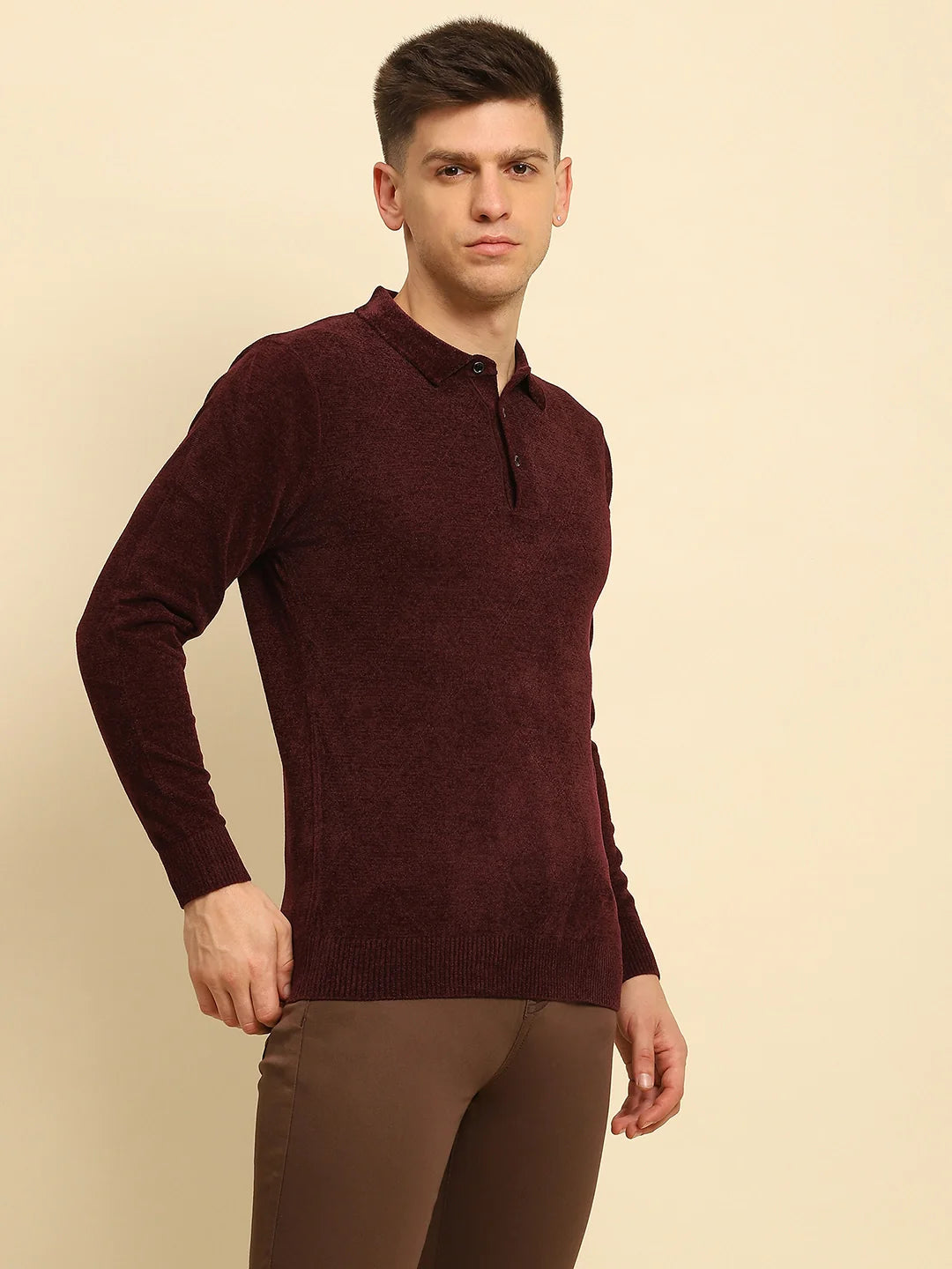 Maroon Velvet Solid Pullover - Global Republic
