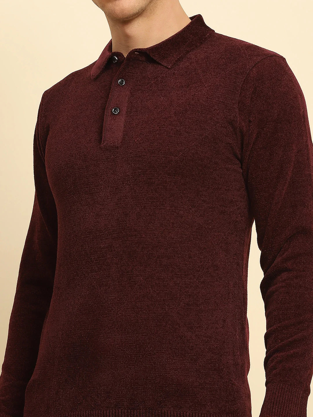 Maroon Velvet Solid Pullover - Global Republic