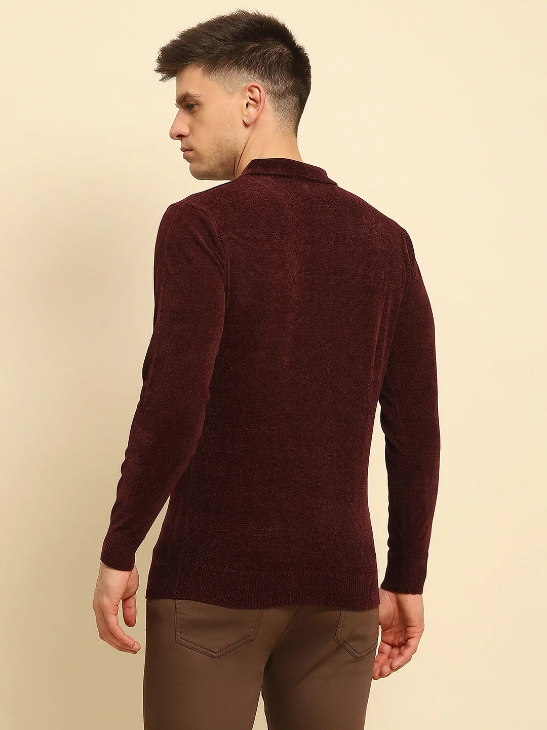 Maroon Velvet Solid Pullover - Global Republic