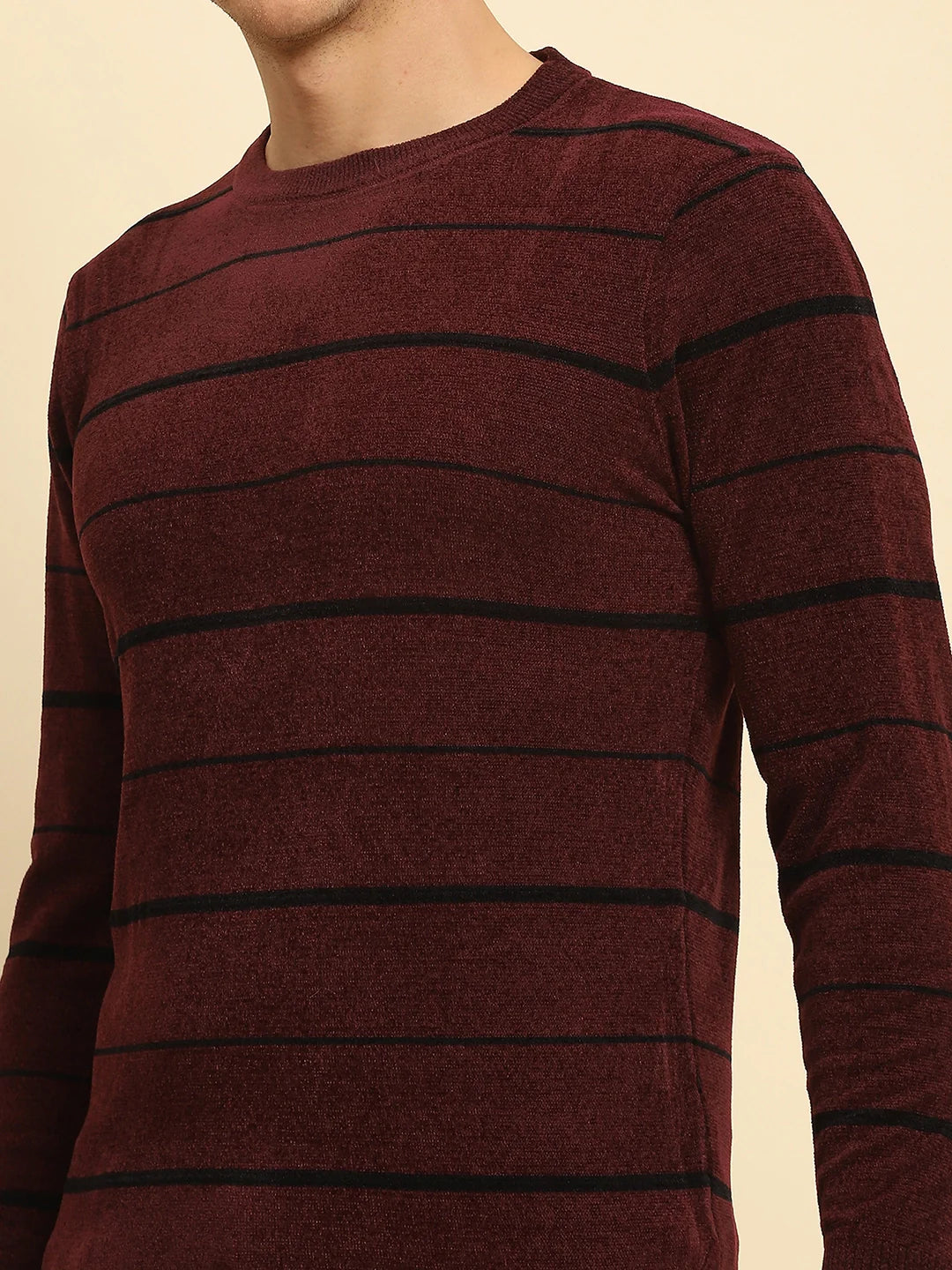Maroon Velvet Blend Striped Pullover - Global Republic