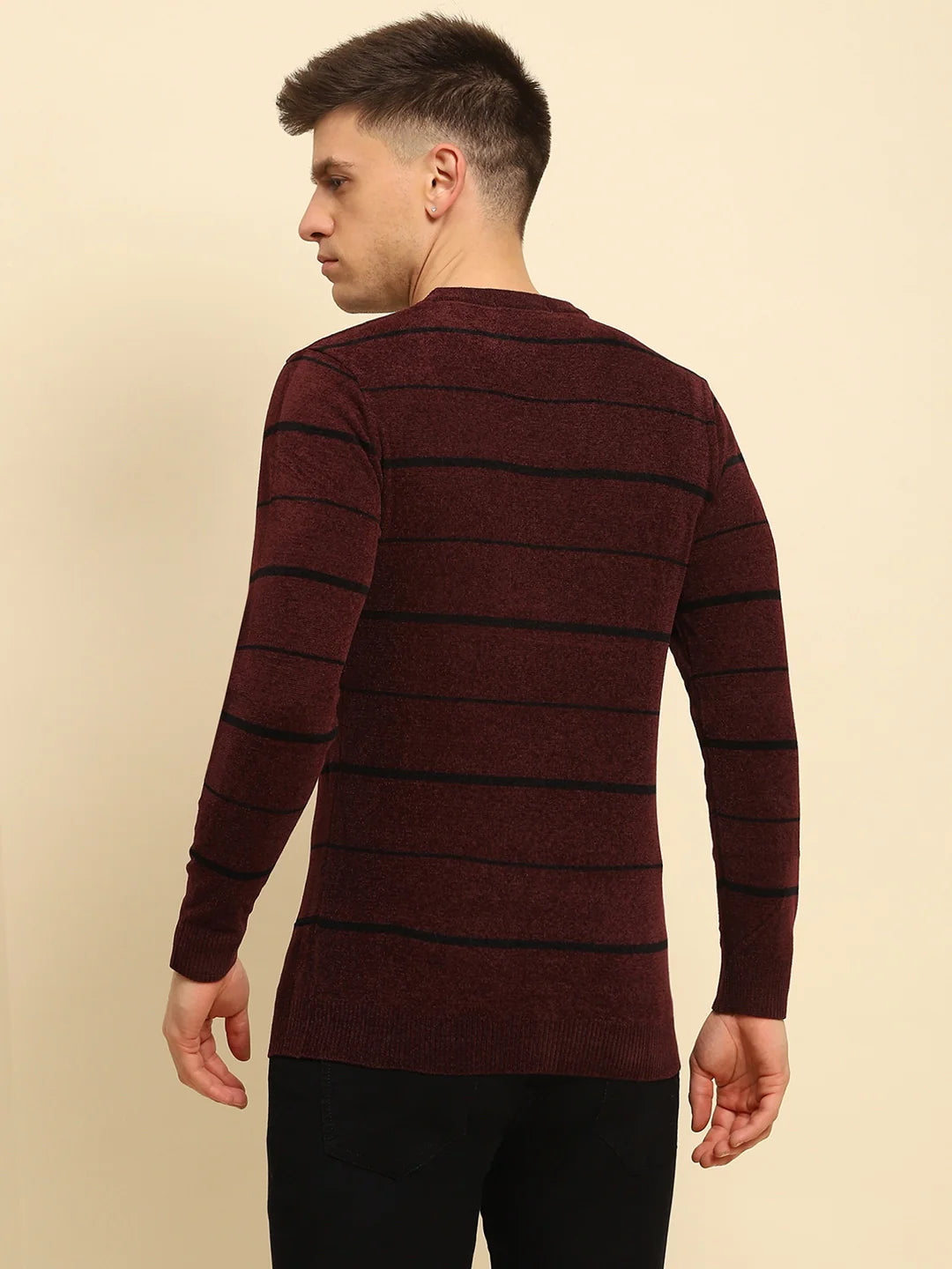 Maroon Velvet Blend Striped Pullover - Global Republic