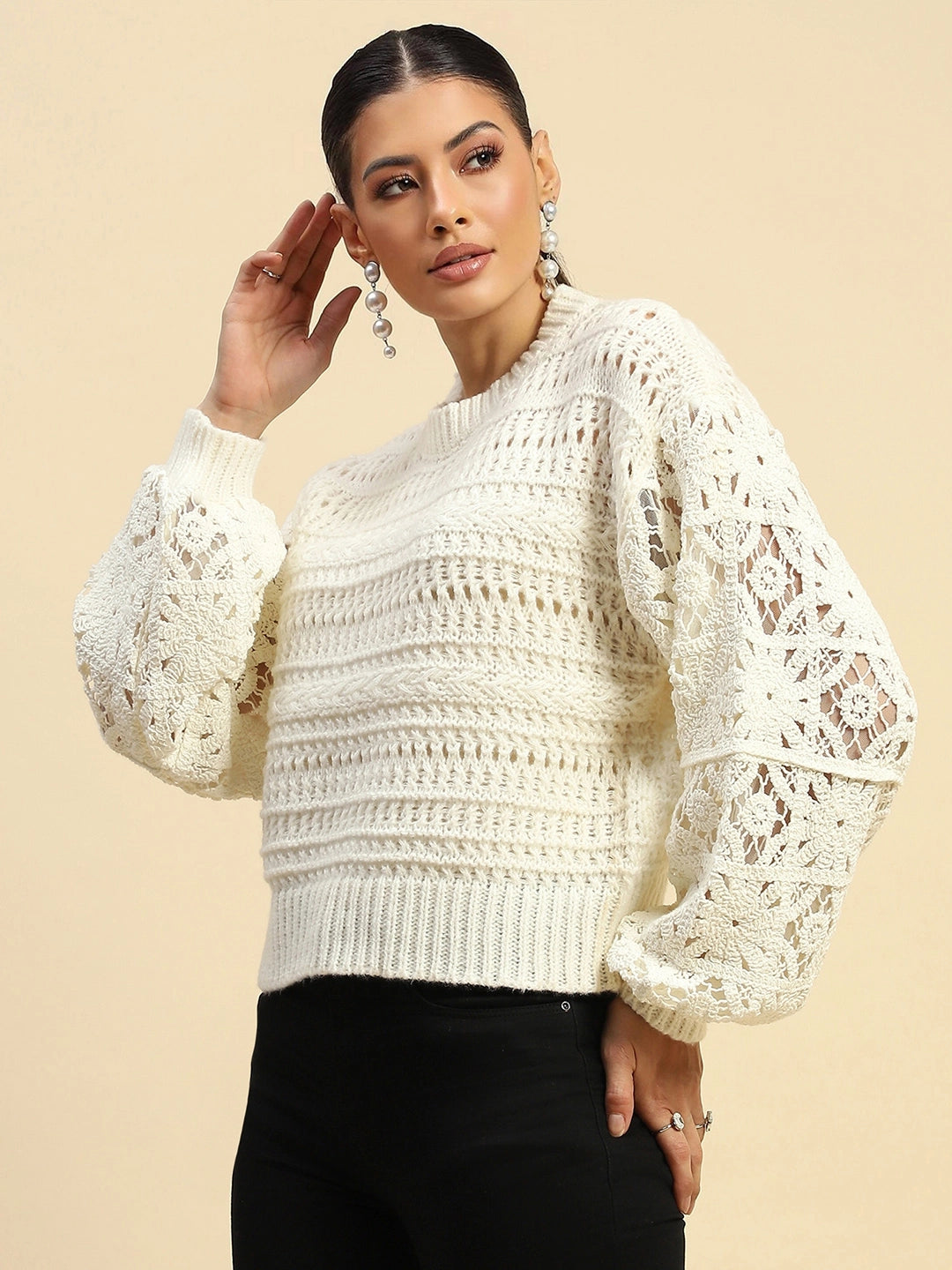 White Loose Fit Pullover - Global Republic