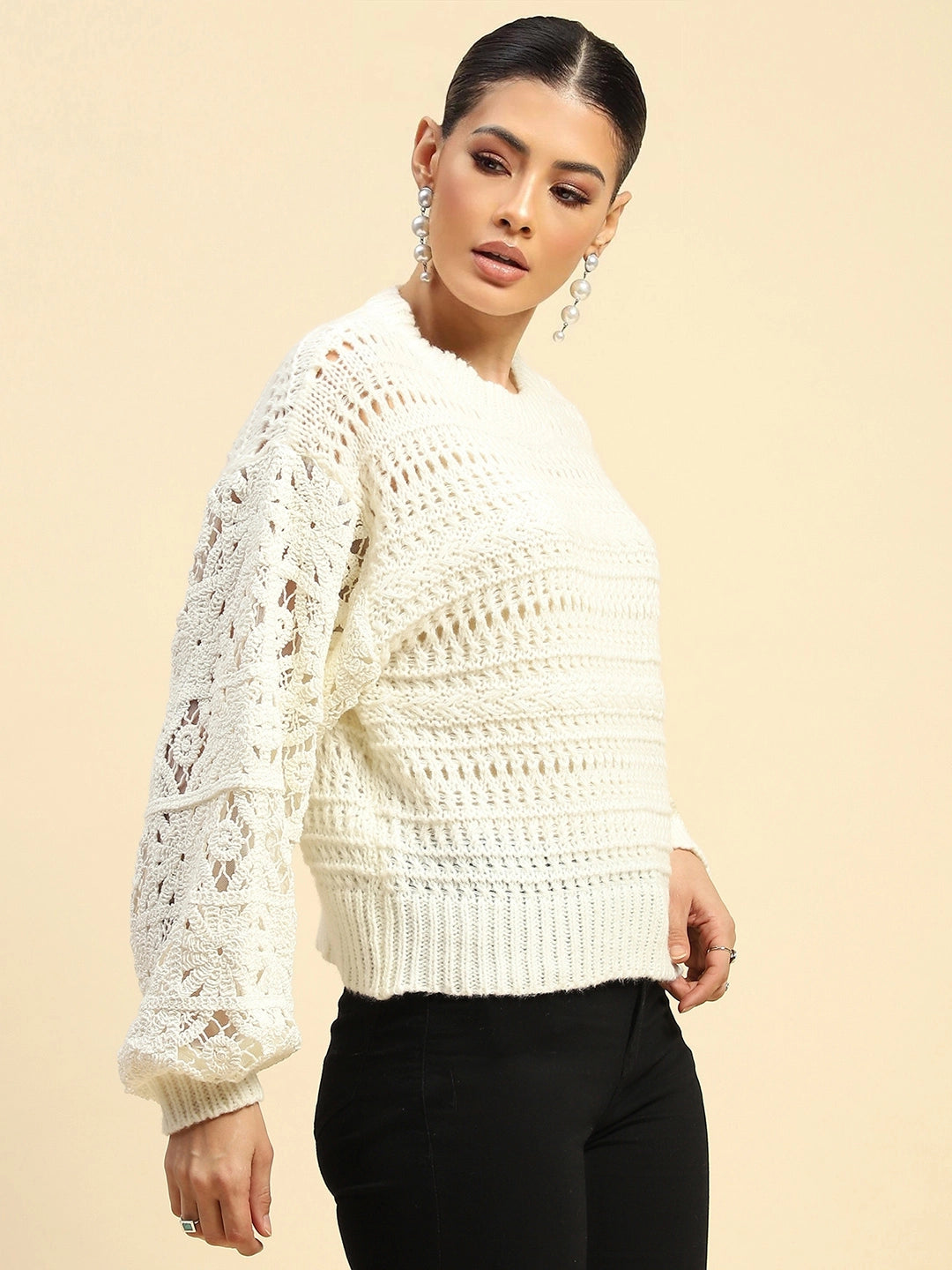 White Loose Fit Pullover - Global Republic