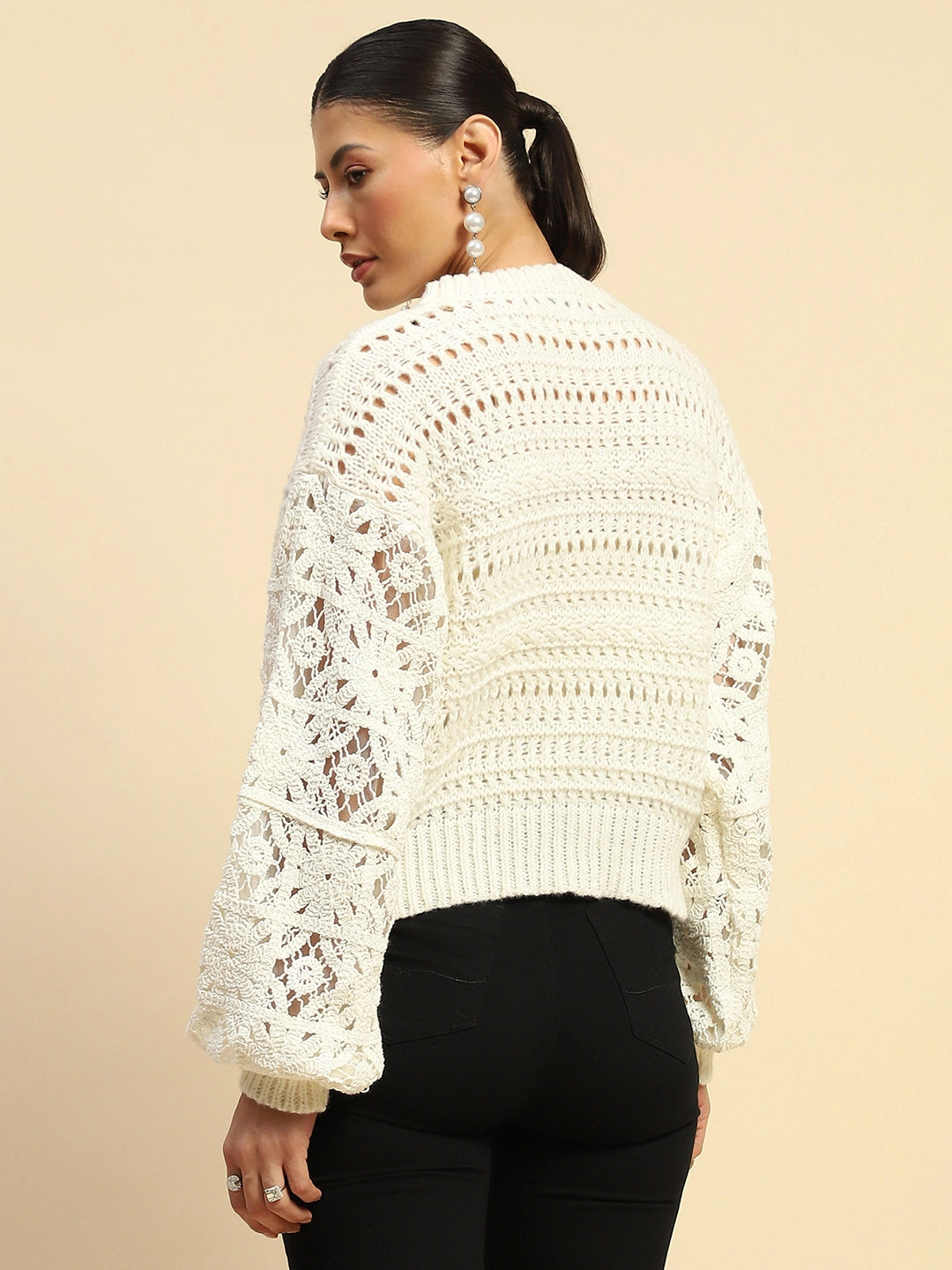 White Loose Fit Pullover - Global Republic