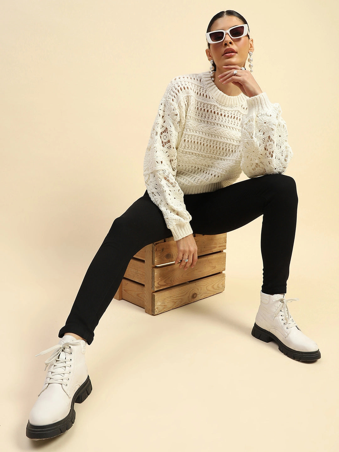 White Loose Fit Pullover - Global Republic