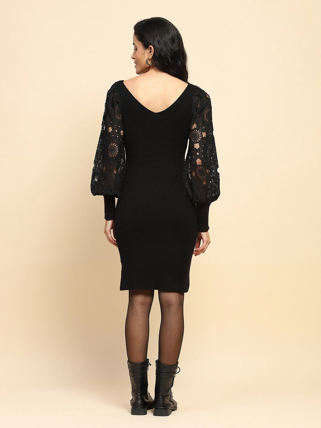 Black Viscose Blend Slim Fit Dress - Global Republic