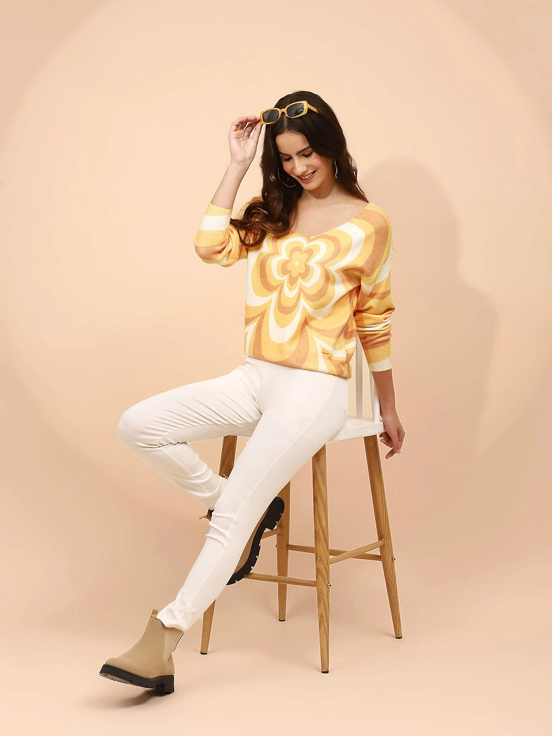 Yellow Viscose Loose Winter Pullover - Global Republic