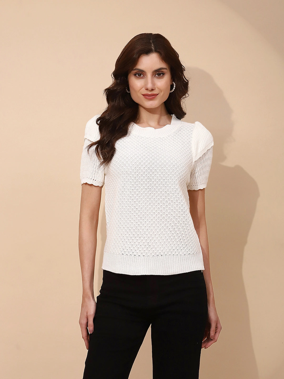 White Viscose Regular Fit Top - Global Republic