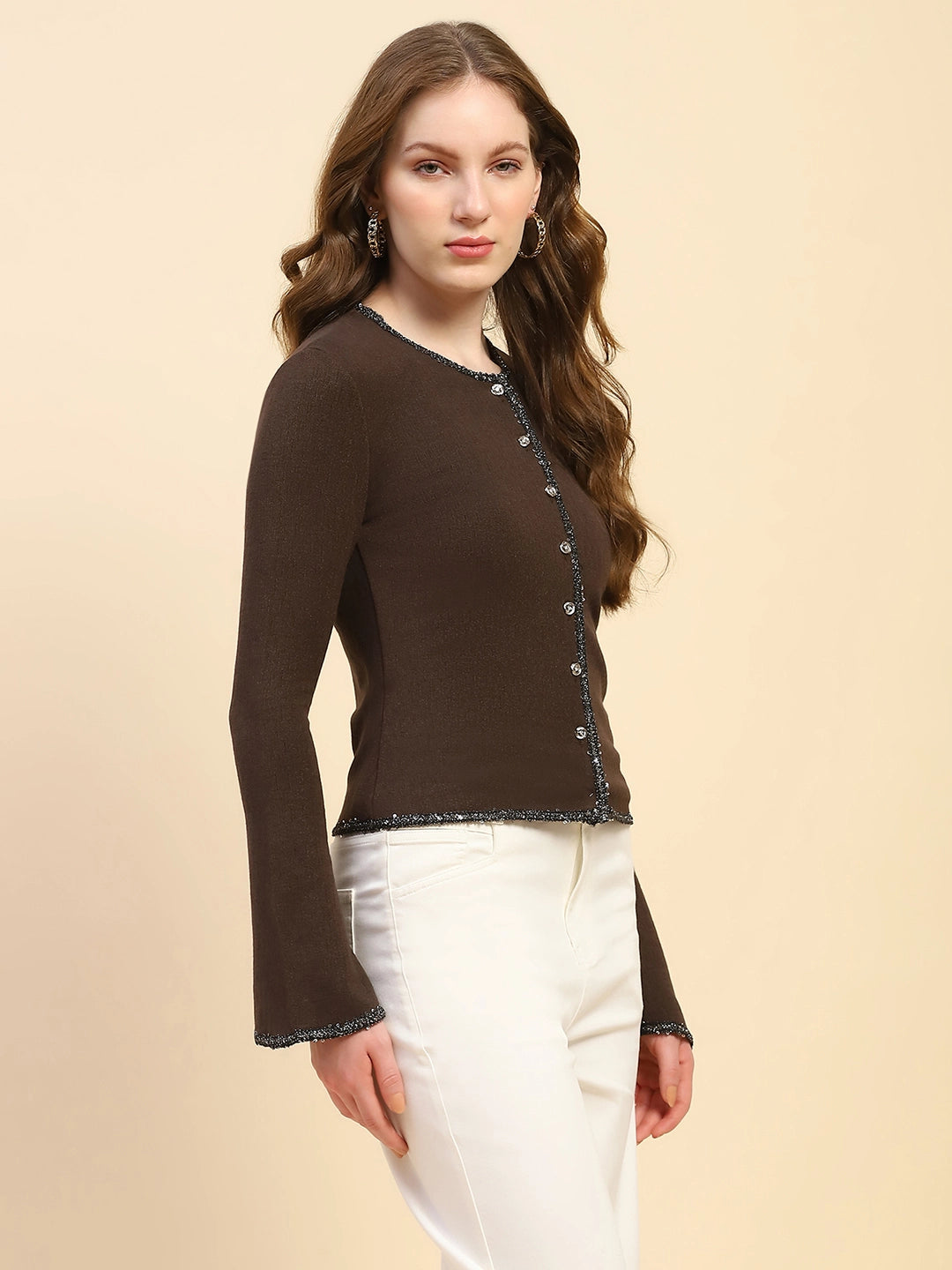 Brown Slim Fit Cardigan - Global Republic