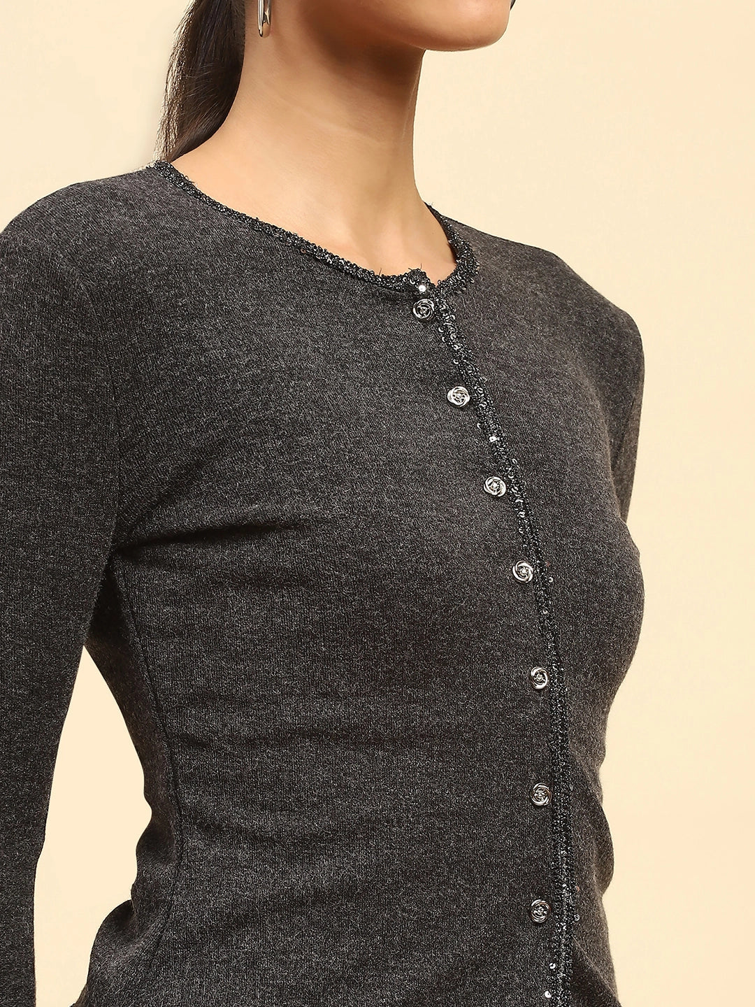 Grey Sequined Cardigan - Global Republic