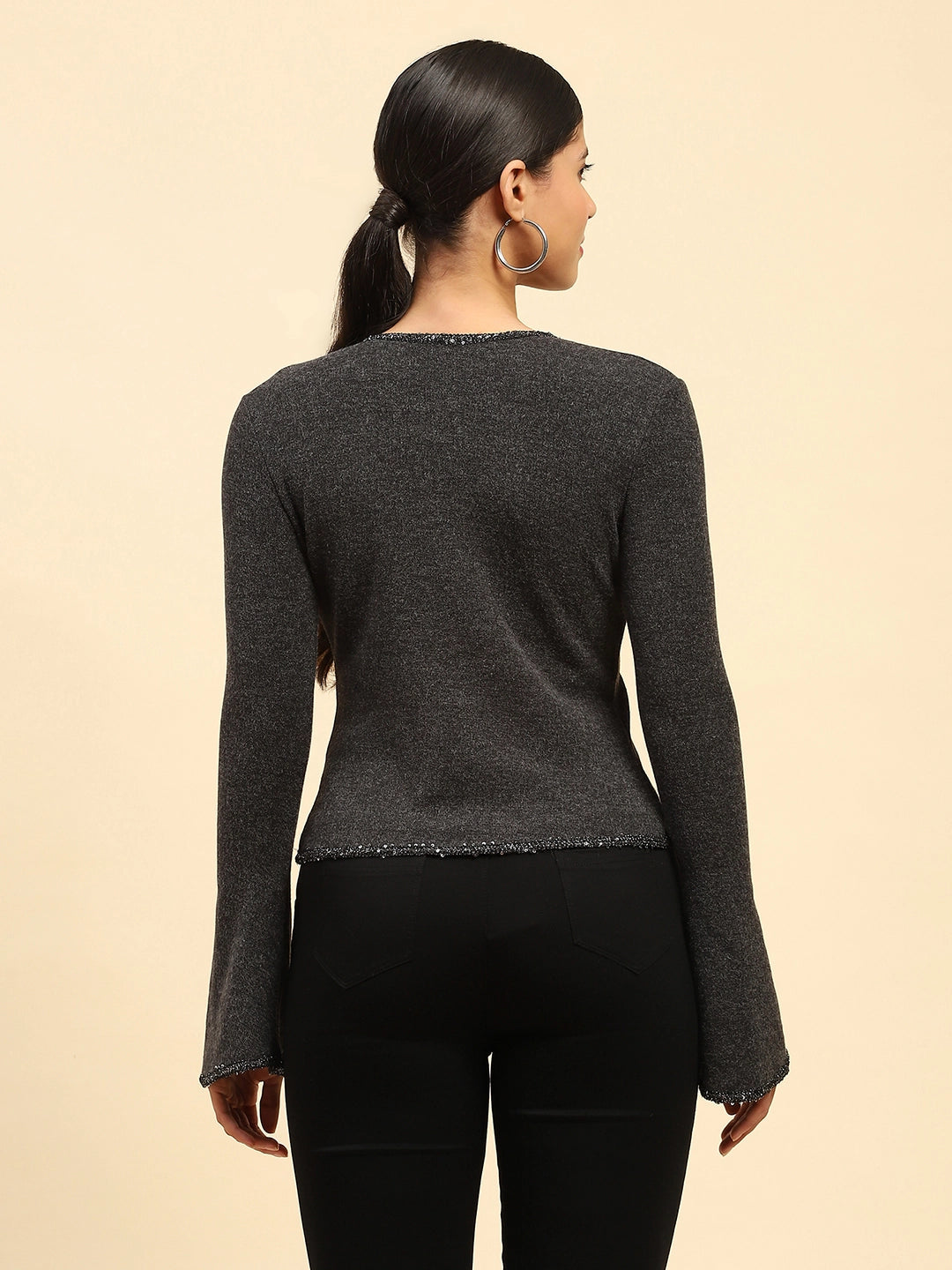 Grey Sequined Cardigan - Global Republic