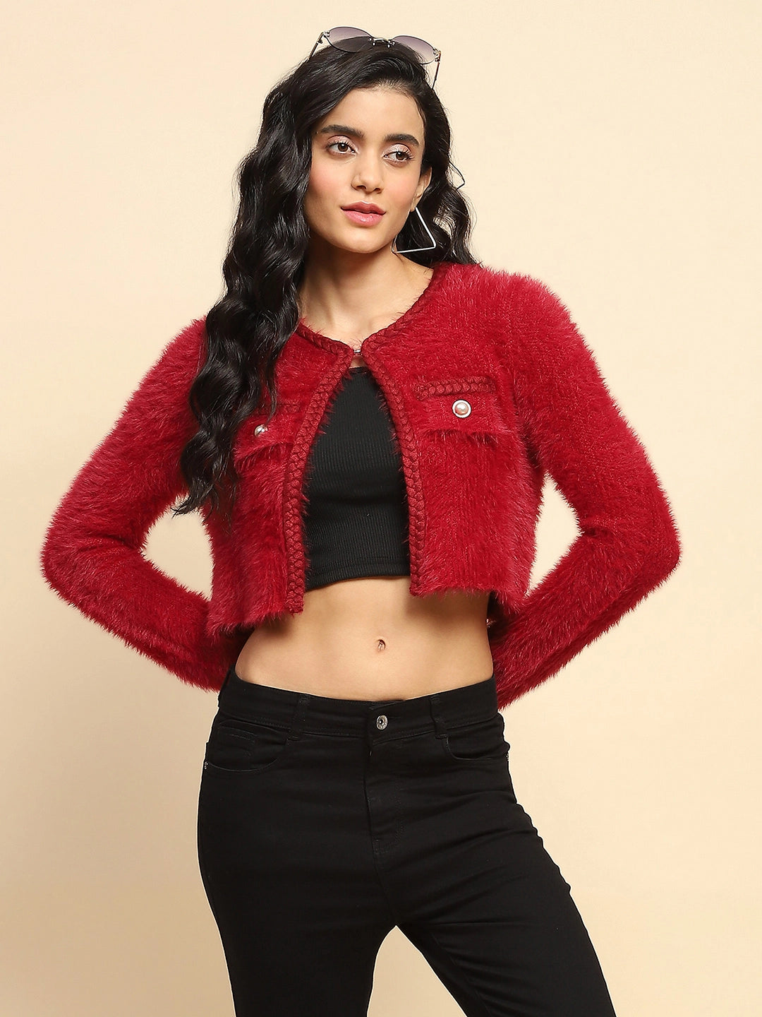 Crimson Nylon Regular Fit Shrug - Global Republic