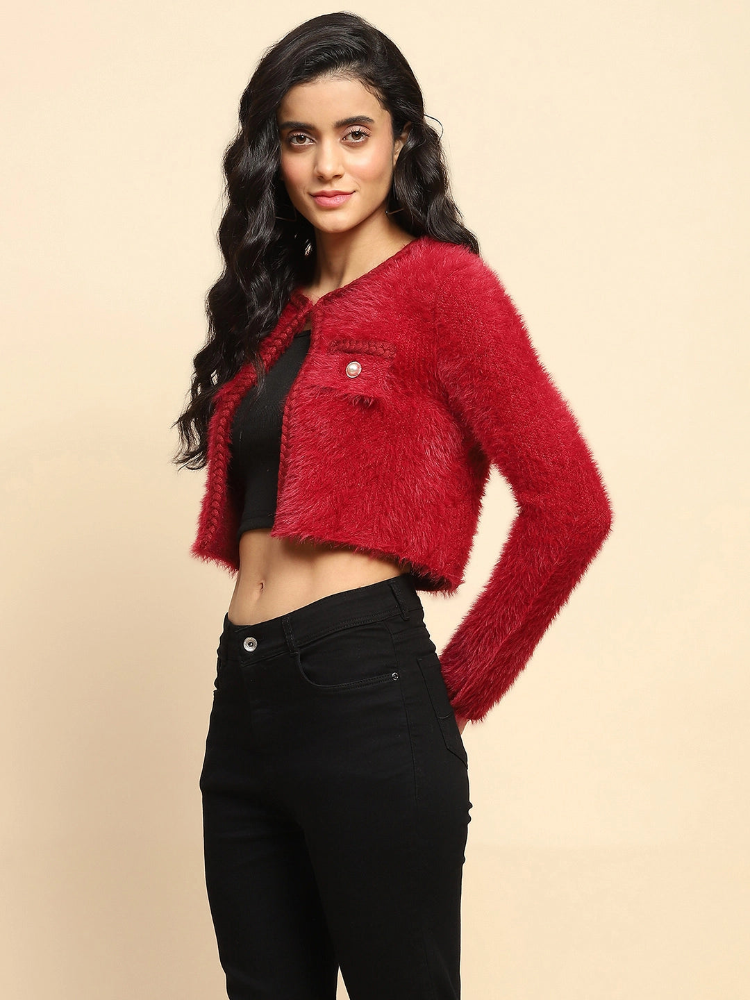 Crimson Nylon Regular Fit Shrug - Global Republic