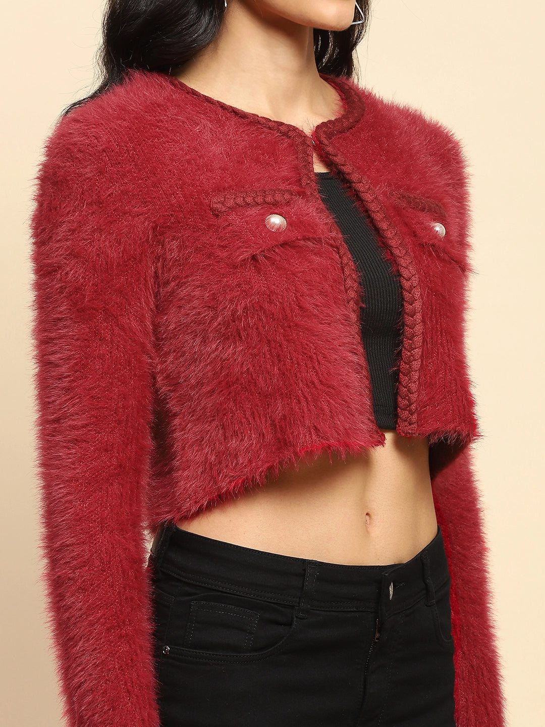 Crimson Nylon Regular Fit Shrug - Global Republic