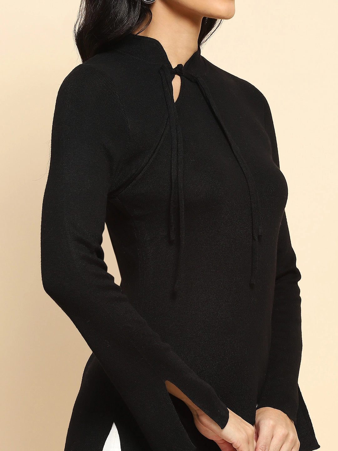 Black Acrylic Blend Winter Top - Global Republic