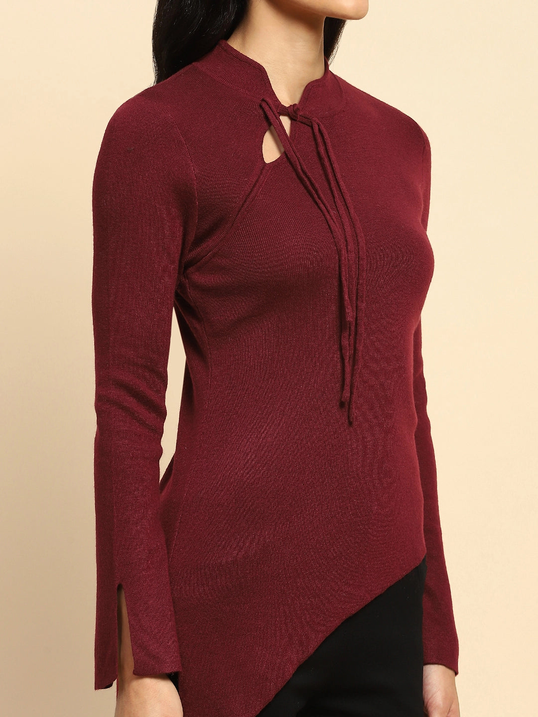 Maroon Acrylic Blend Winter Top - Global Republic