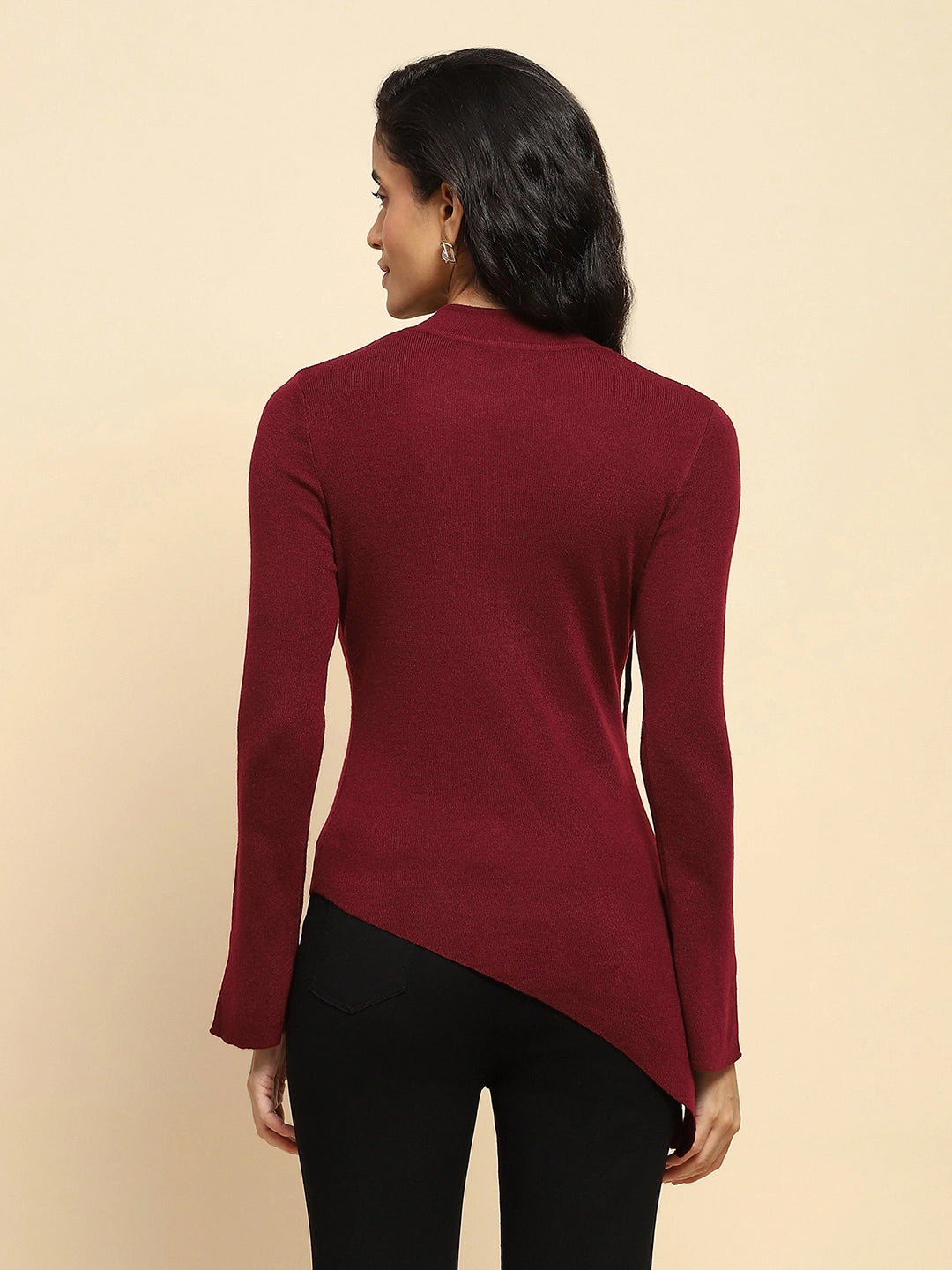 Maroon Acrylic Blend Winter Top - Global Republic