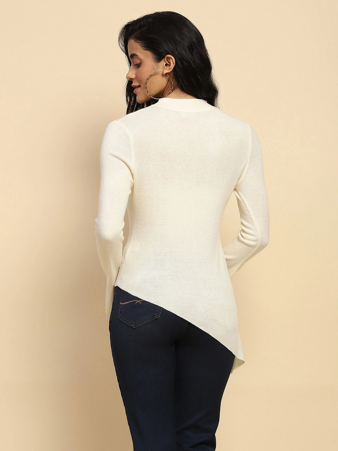 Off White Acrylic Blend Winter Top - Global Republic