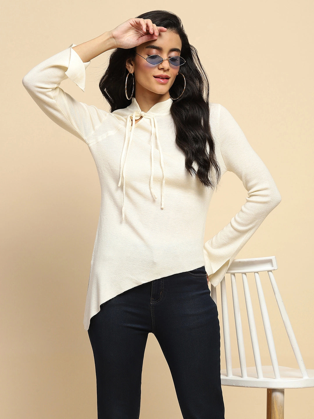 Off White Acrylic Blend Winter Top - Global Republic