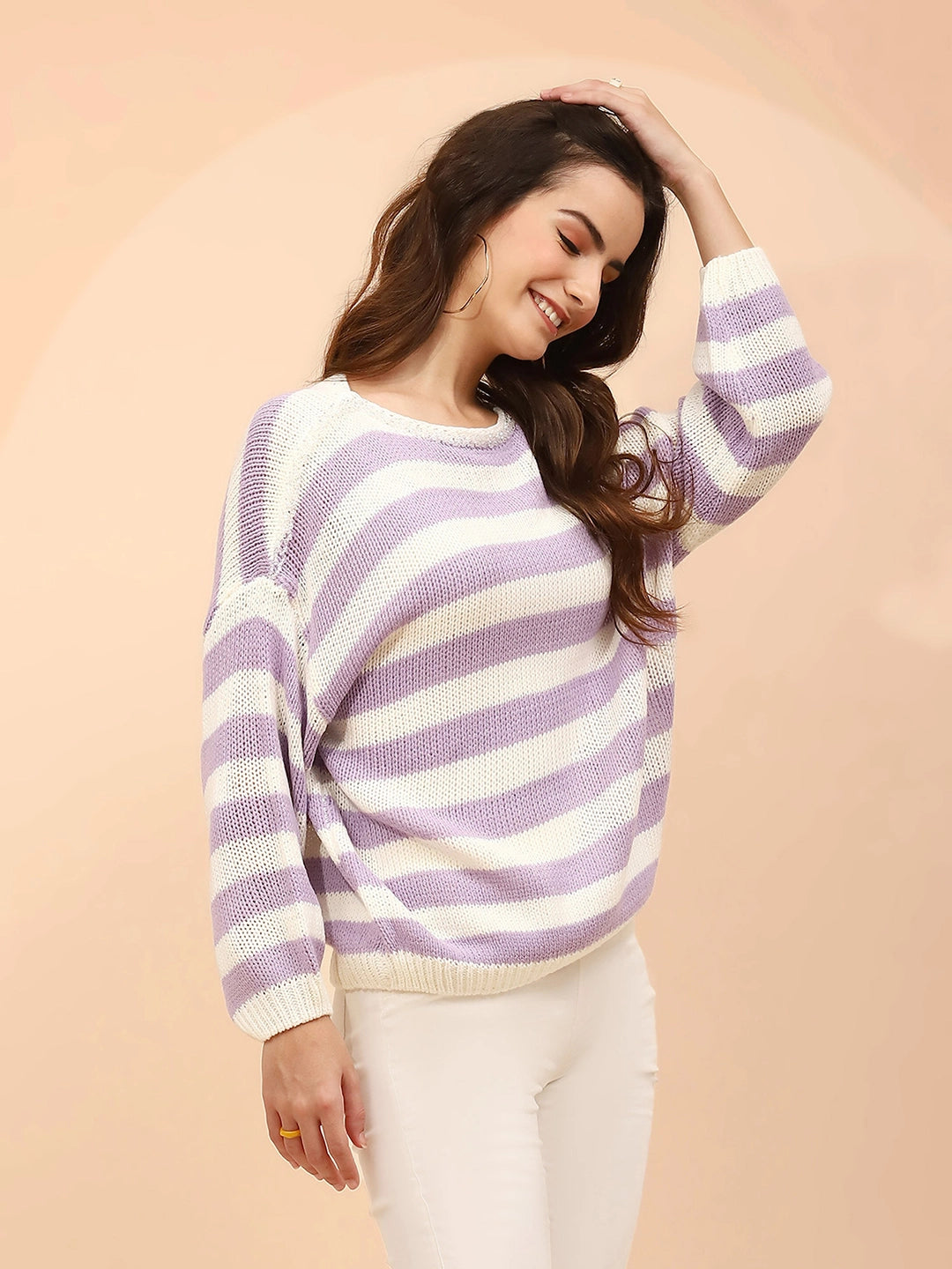 Purple Acrylic Loose Winter Pullover - Global Republic