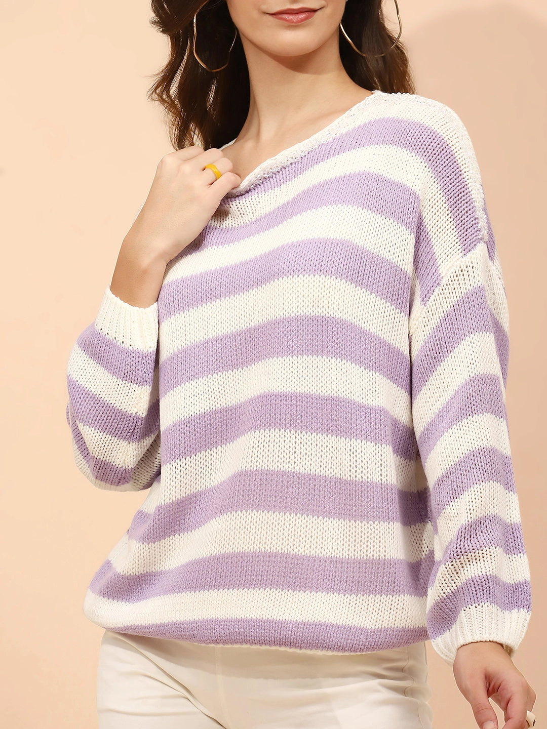 Purple Acrylic Loose Winter Pullover - Global Republic