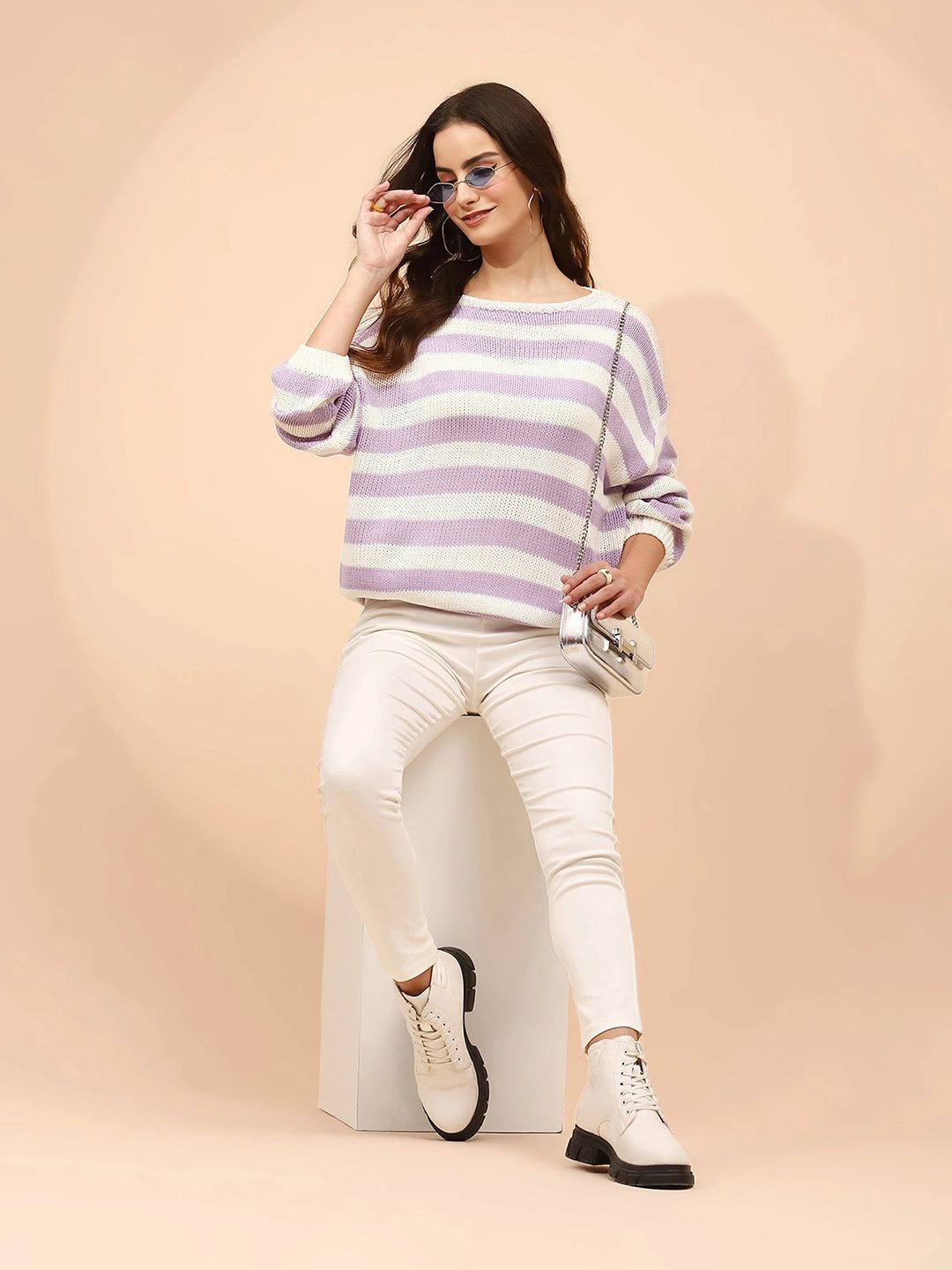 Purple Acrylic Loose Winter Pullover - Global Republic