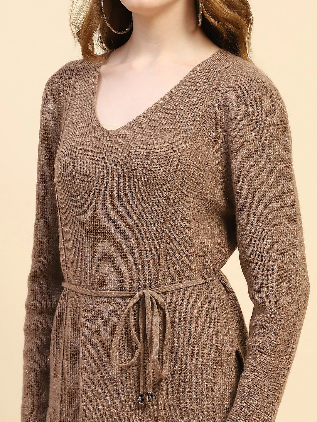 Brown Solid Acrylic Blend Winter Co-ord Set - Global Republic