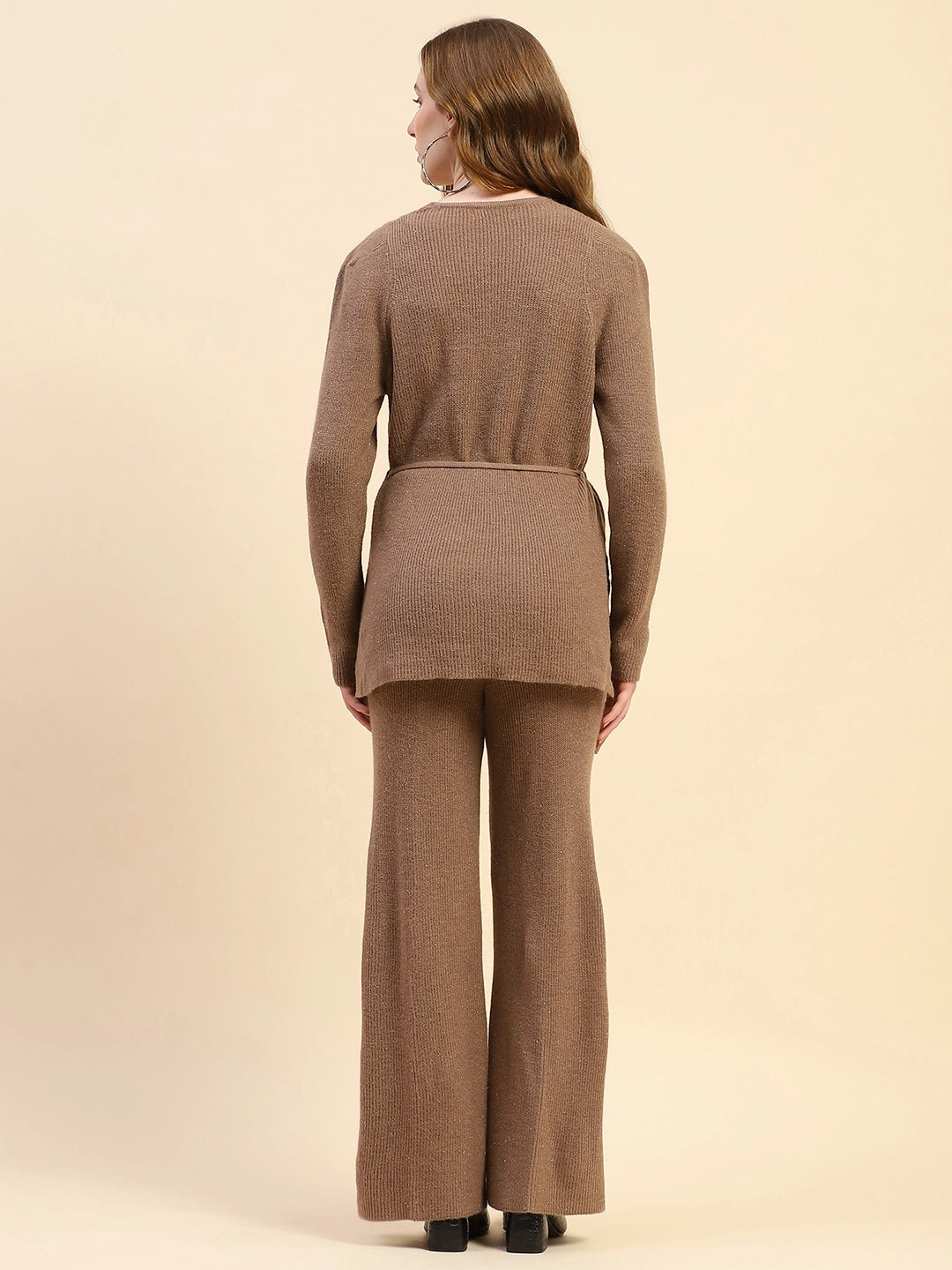 Brown Solid Acrylic Blend Winter Co-ord Set - Global Republic