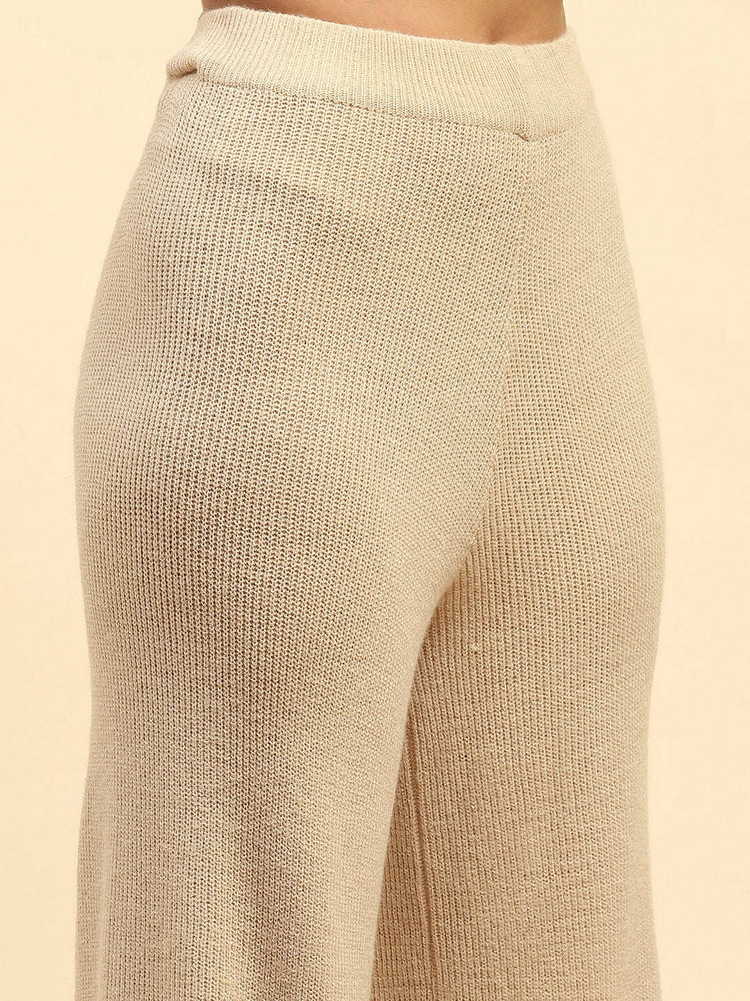 Beige Solid Acrylic Fit Winter Co-ord Set - Global Republic