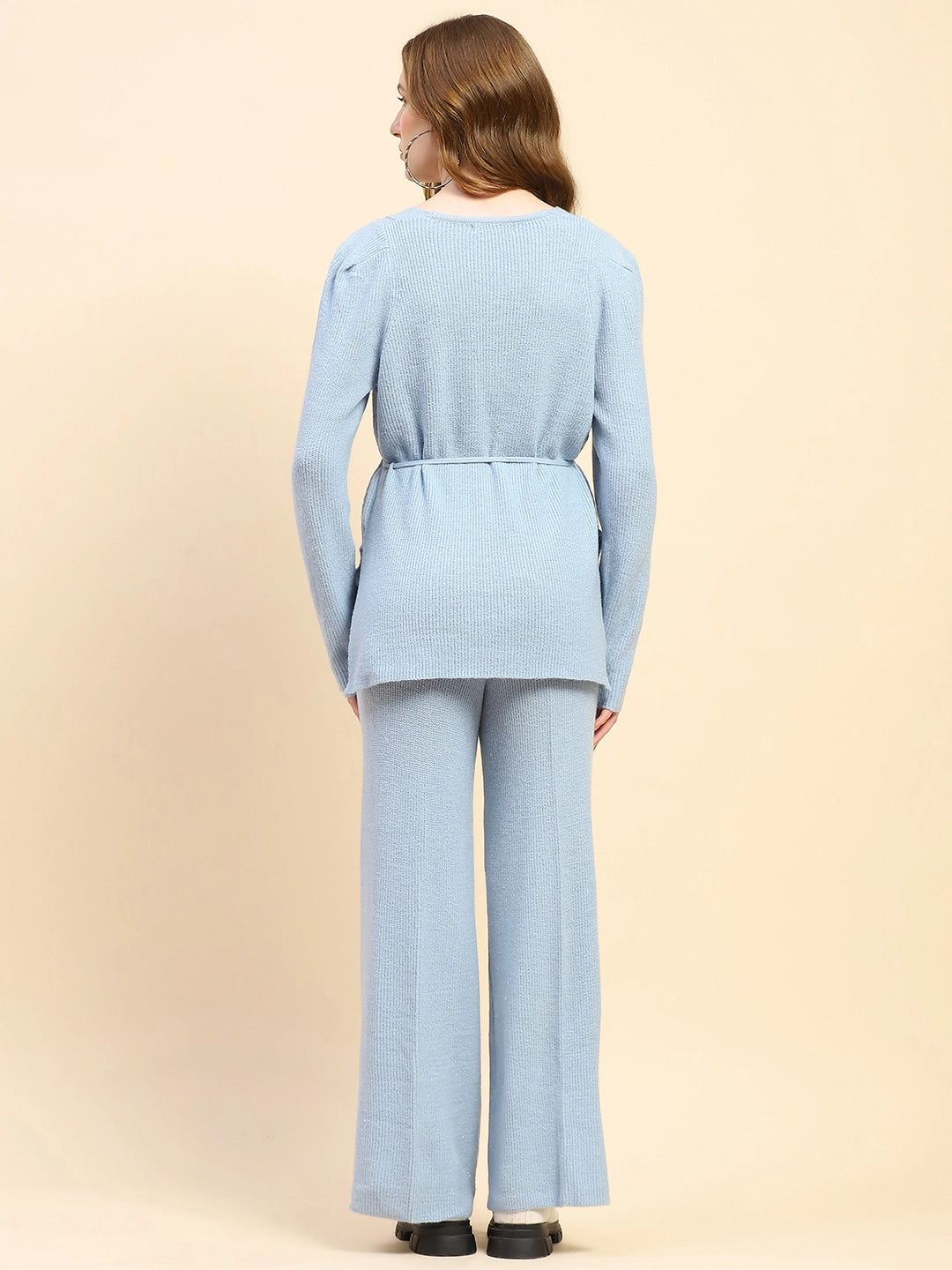 Blue Solid Acrylic Blend Winter Co-ord Set - Global Republic