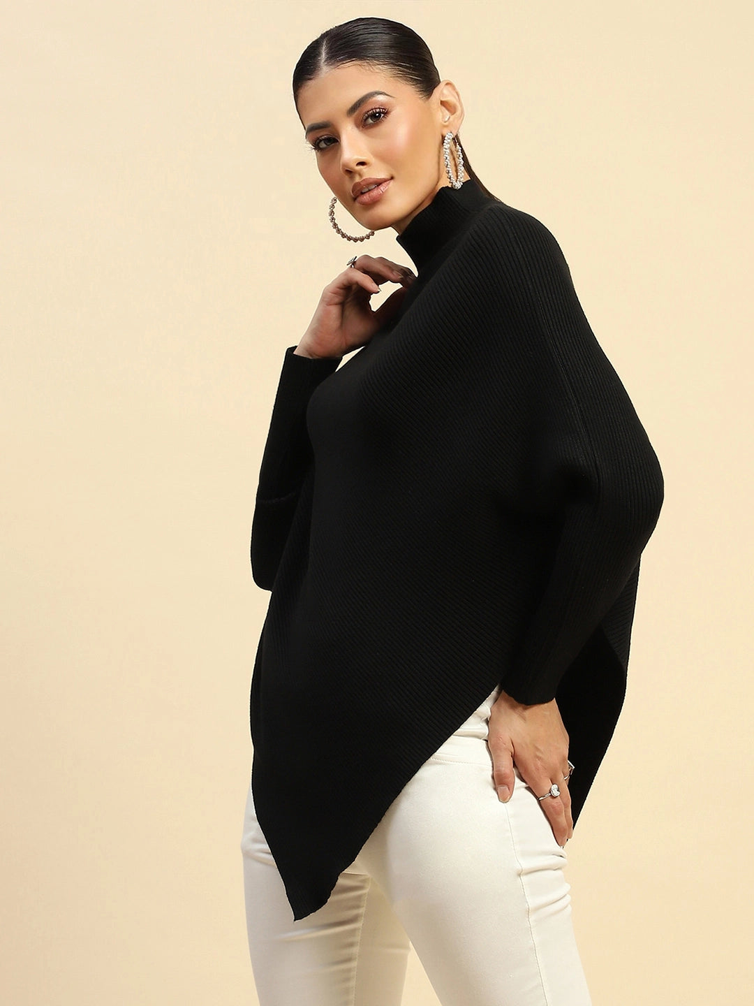 Black Viscose Slim Fit Pullover - Global Republic