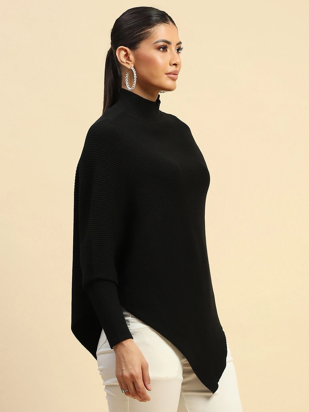 Black Viscose Slim Fit Pullover - Global Republic