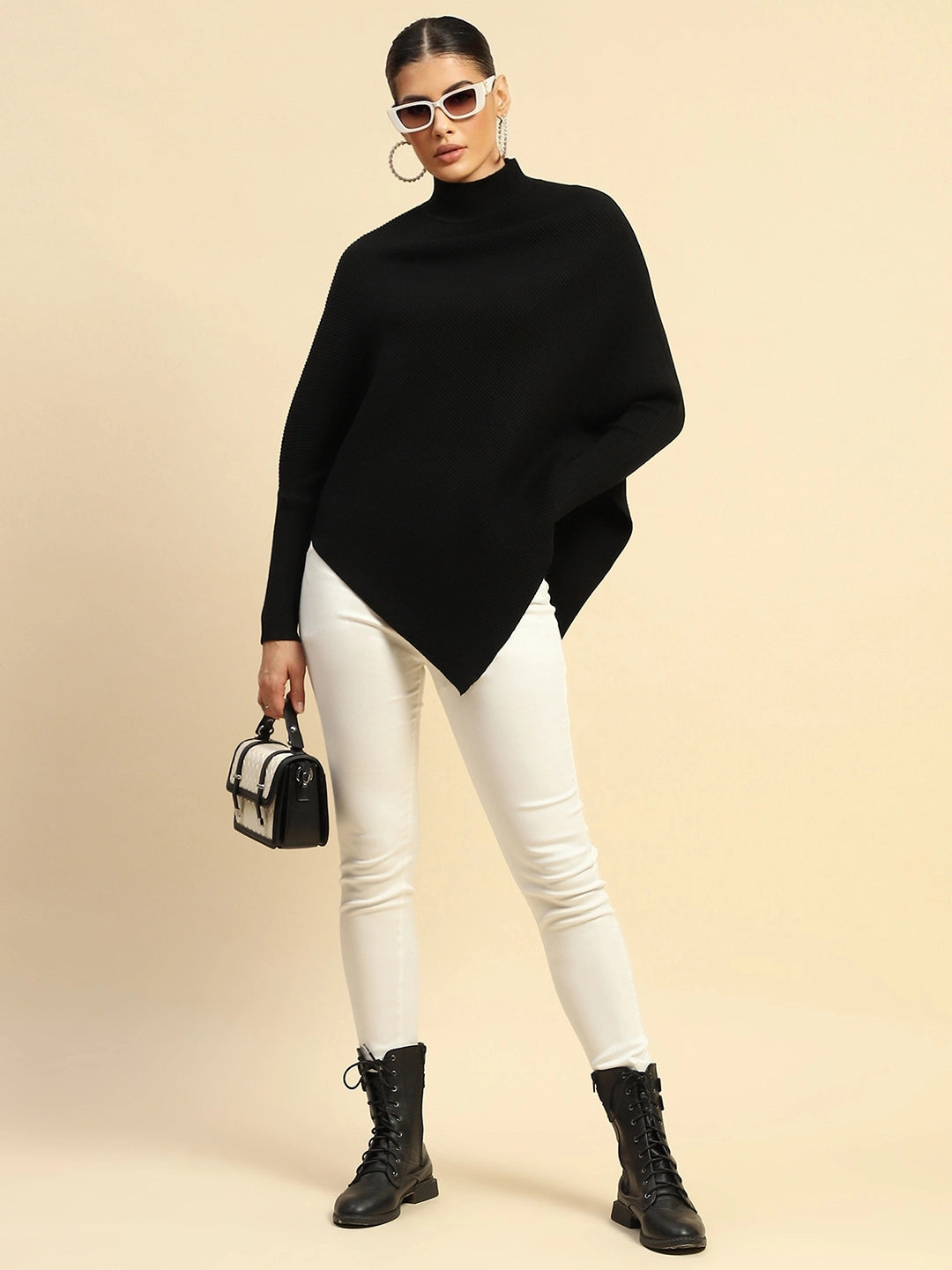Black Viscose Slim Fit Pullover - Global Republic