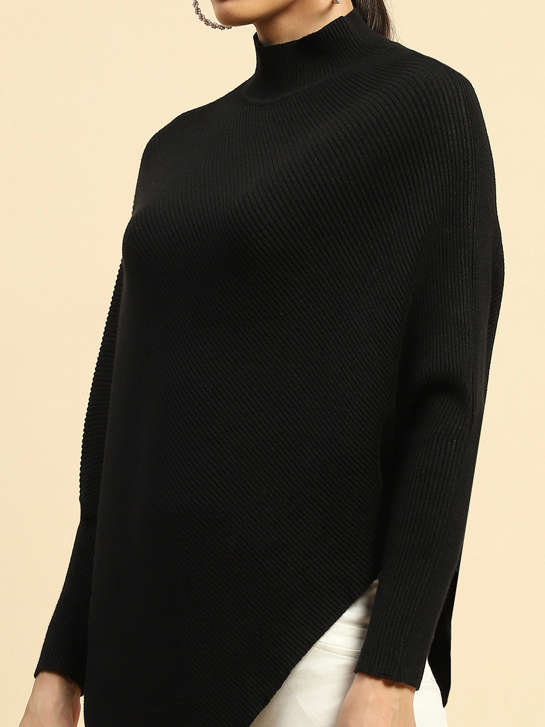 Black Viscose Slim Fit Pullover - Global Republic
