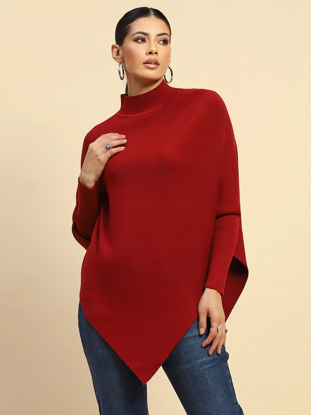 Maroon Viscose Slim Fit Pullover - Global Republic