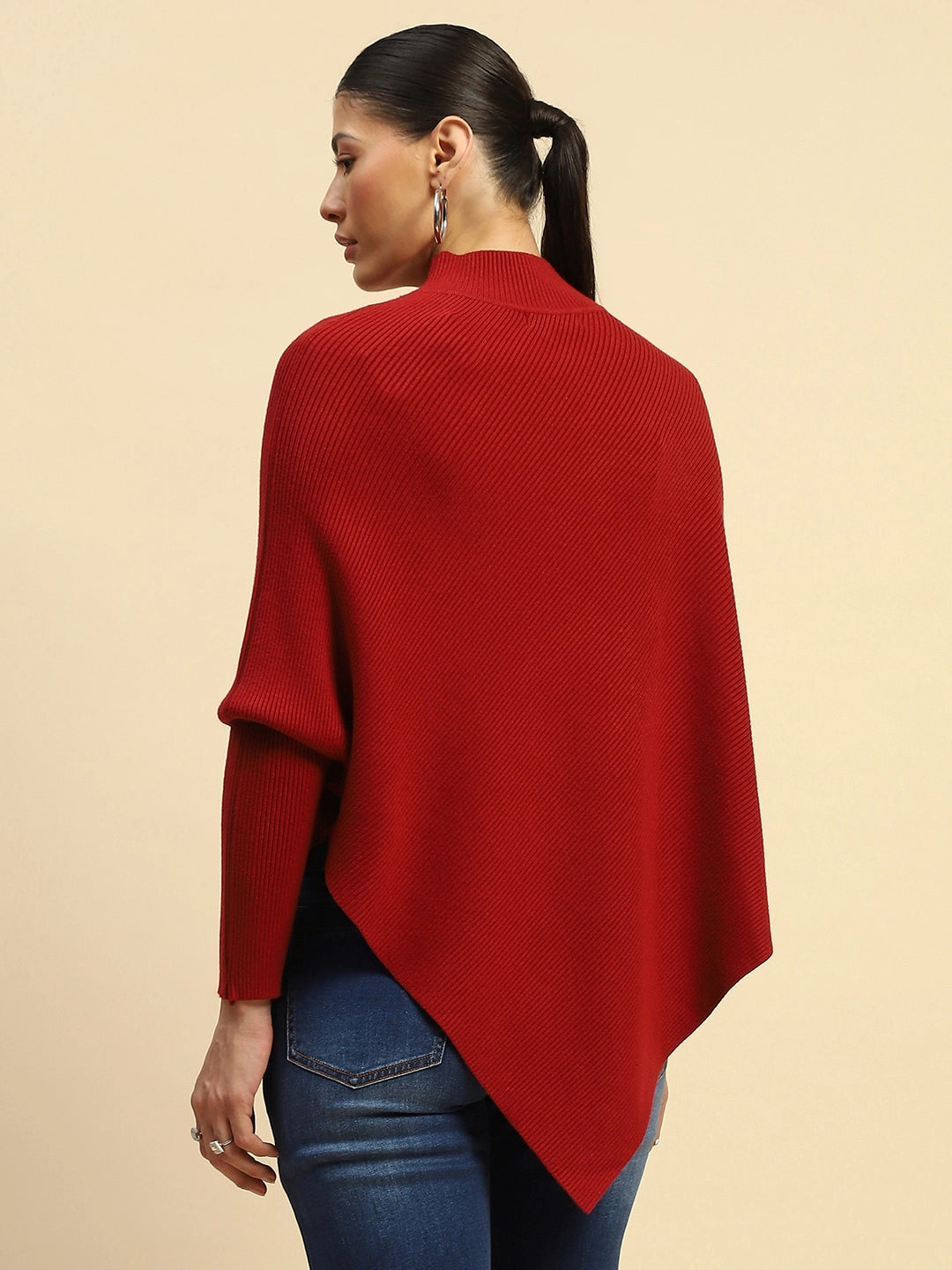 Maroon  Viscose Slim Fit Pullover - Global Republic