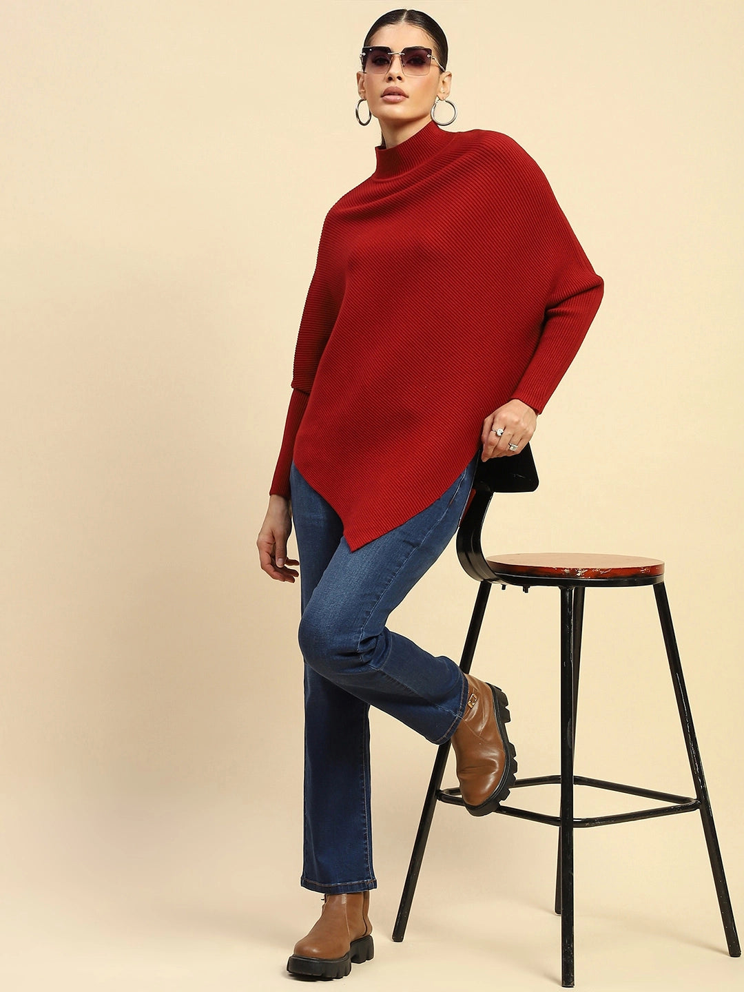 Maroon  Viscose Slim Fit Pullover - Global Republic