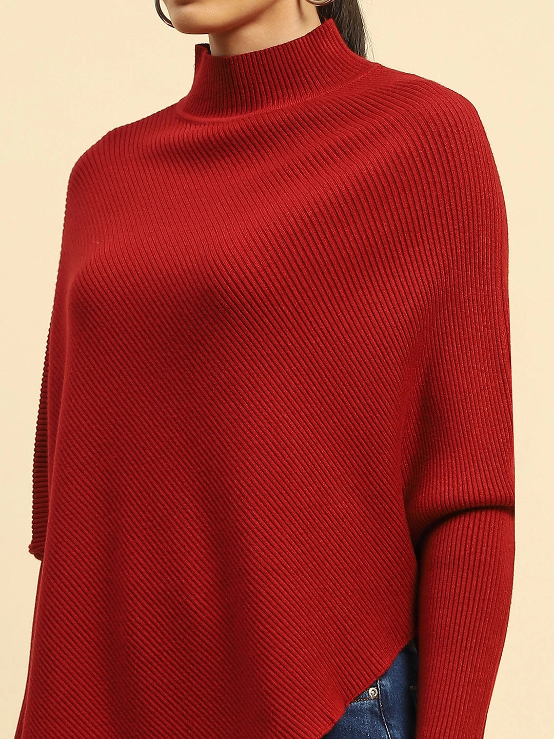 Maroon  Viscose Slim Fit Pullover - Global Republic