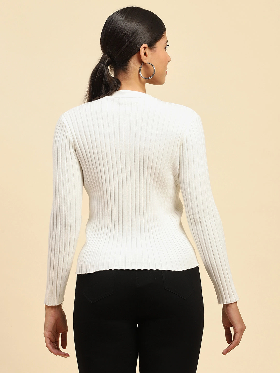 White Embellished Viscose Crop Pullover - Global Republic