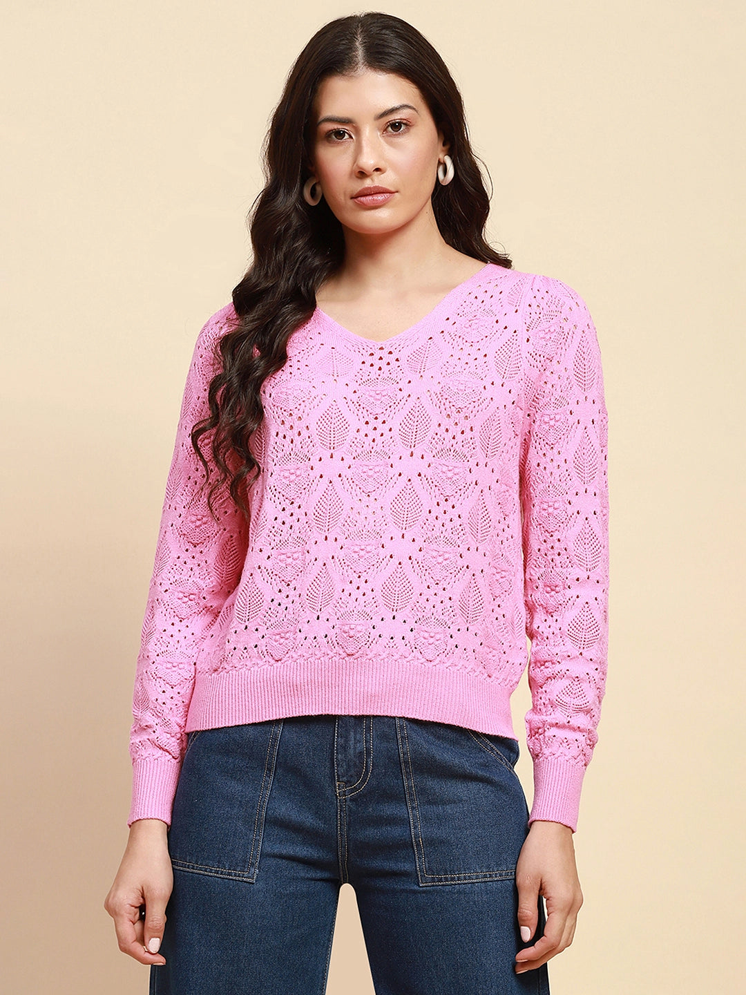 Pink Viscose Blend Loose Pullover - Global Republic
