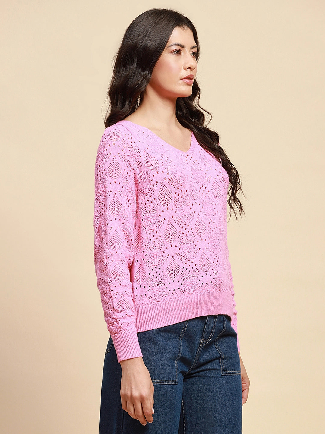 Pink Viscose Blend Loose Pullover - Global Republic