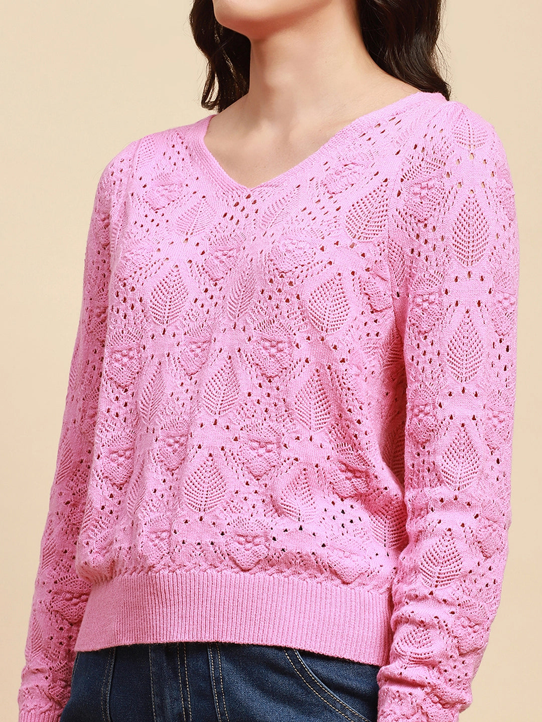 Pink Viscose Blend Loose Pullover - Global Republic