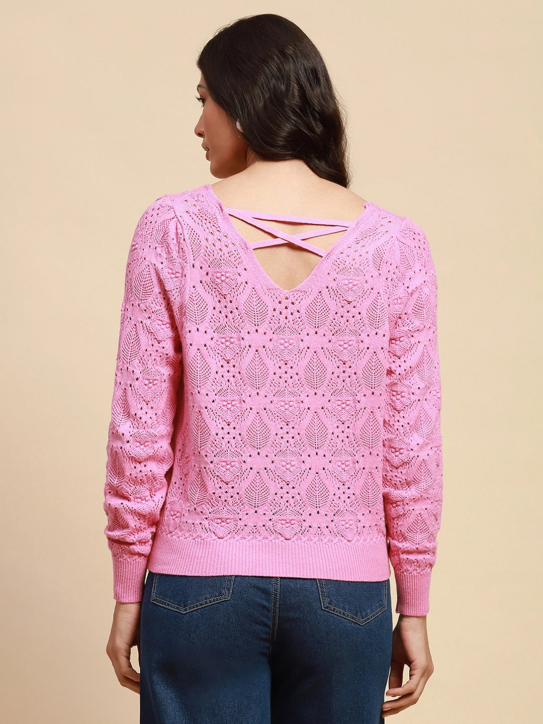Pink Viscose Blend Loose Pullover - Global Republic