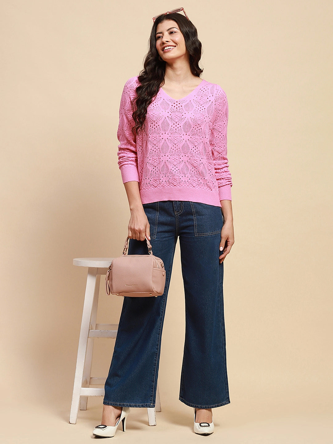 Pink Viscose Blend Loose Pullover - Global Republic