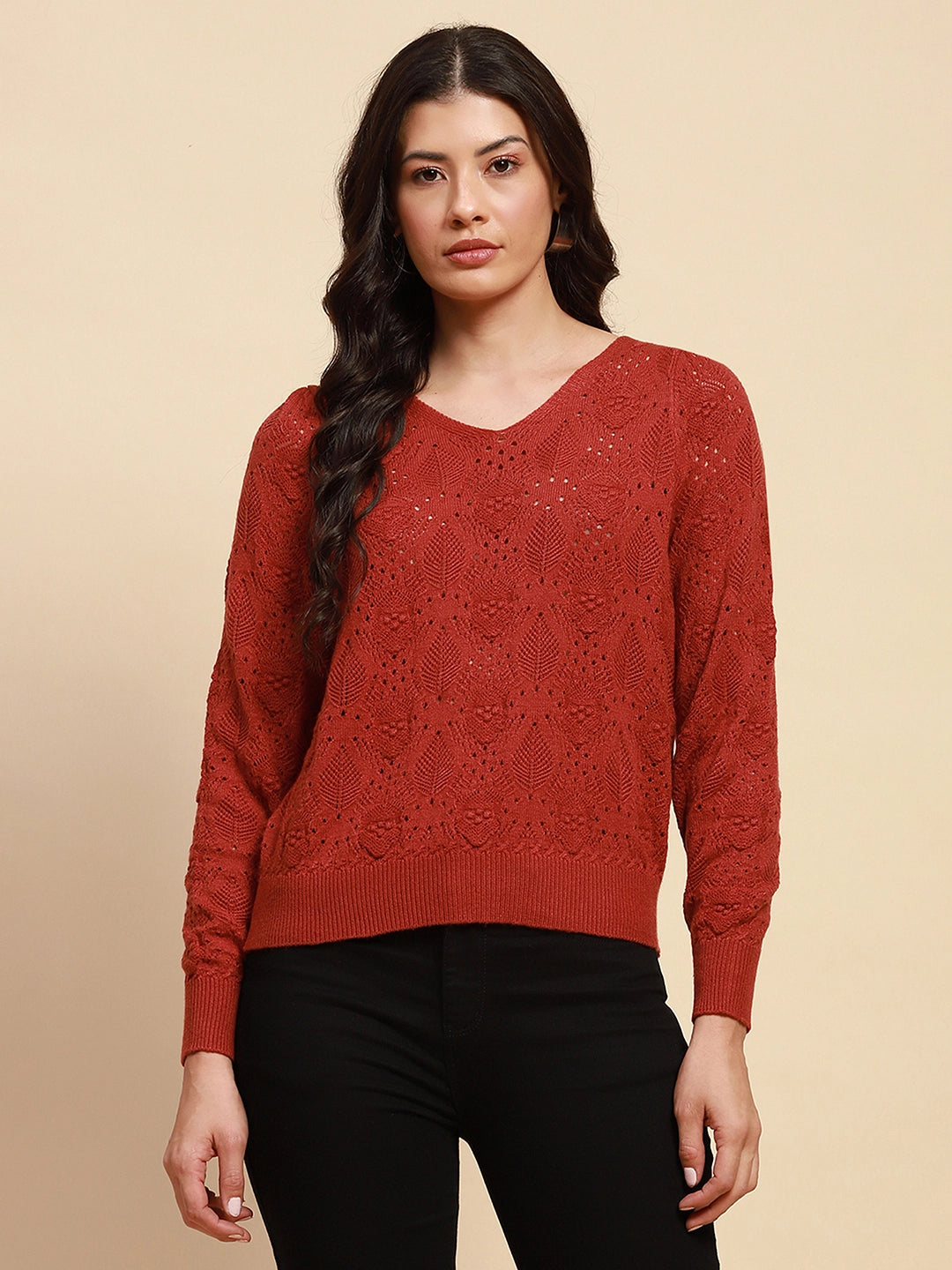 Rust Viscose Relaxed Fit Pullover - Global Republic