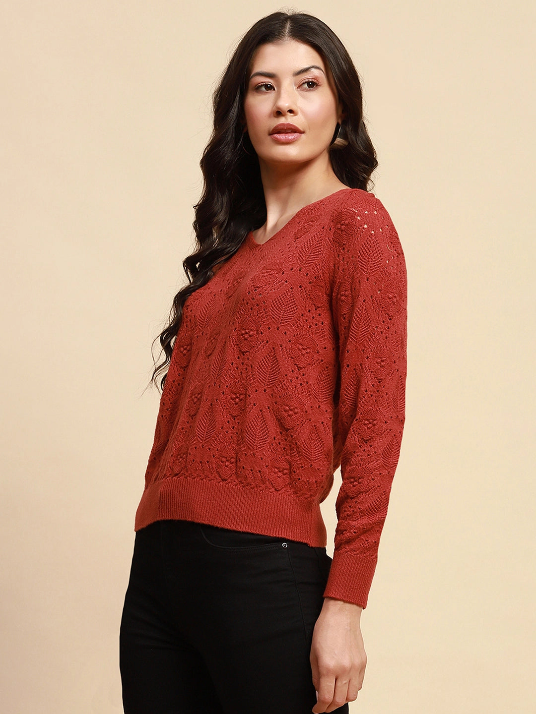 Rust Viscose Relaxed Fit Pullover - Global Republic