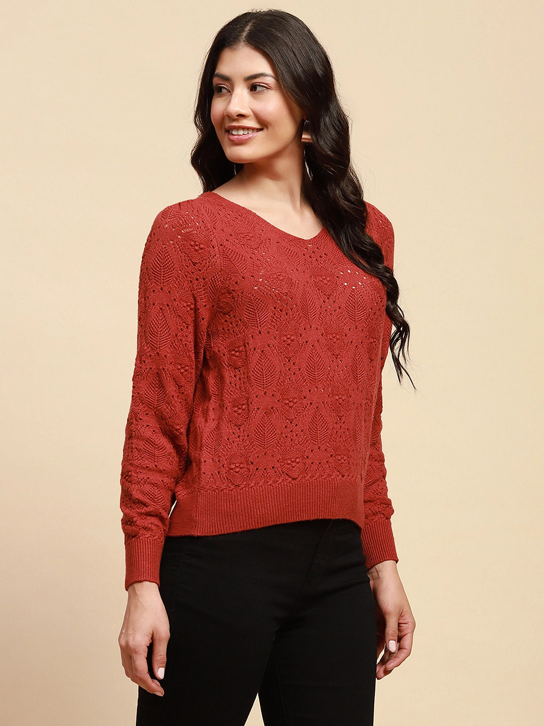 Rust Viscose Relaxed Fit Pullover - Global Republic