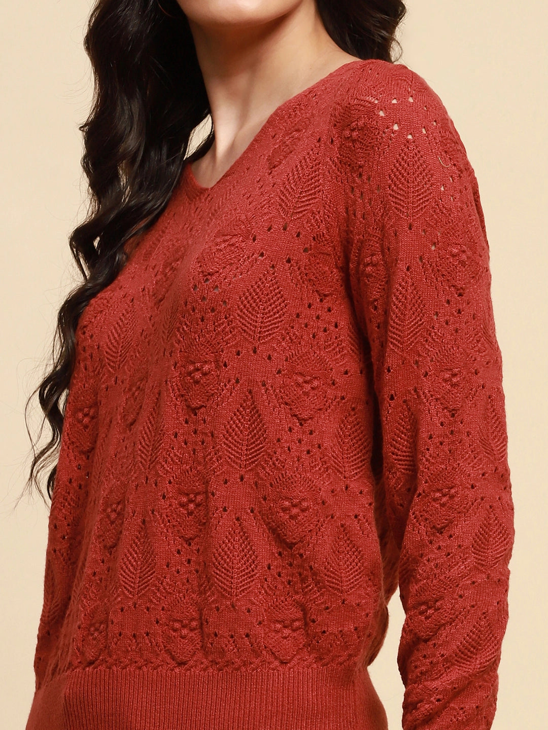 Rust Viscose Relaxed Fit Pullover - Global Republic